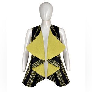 Declaj Clothing original, hand sewn sleeveless navy/yellow tie-dye waterfall top